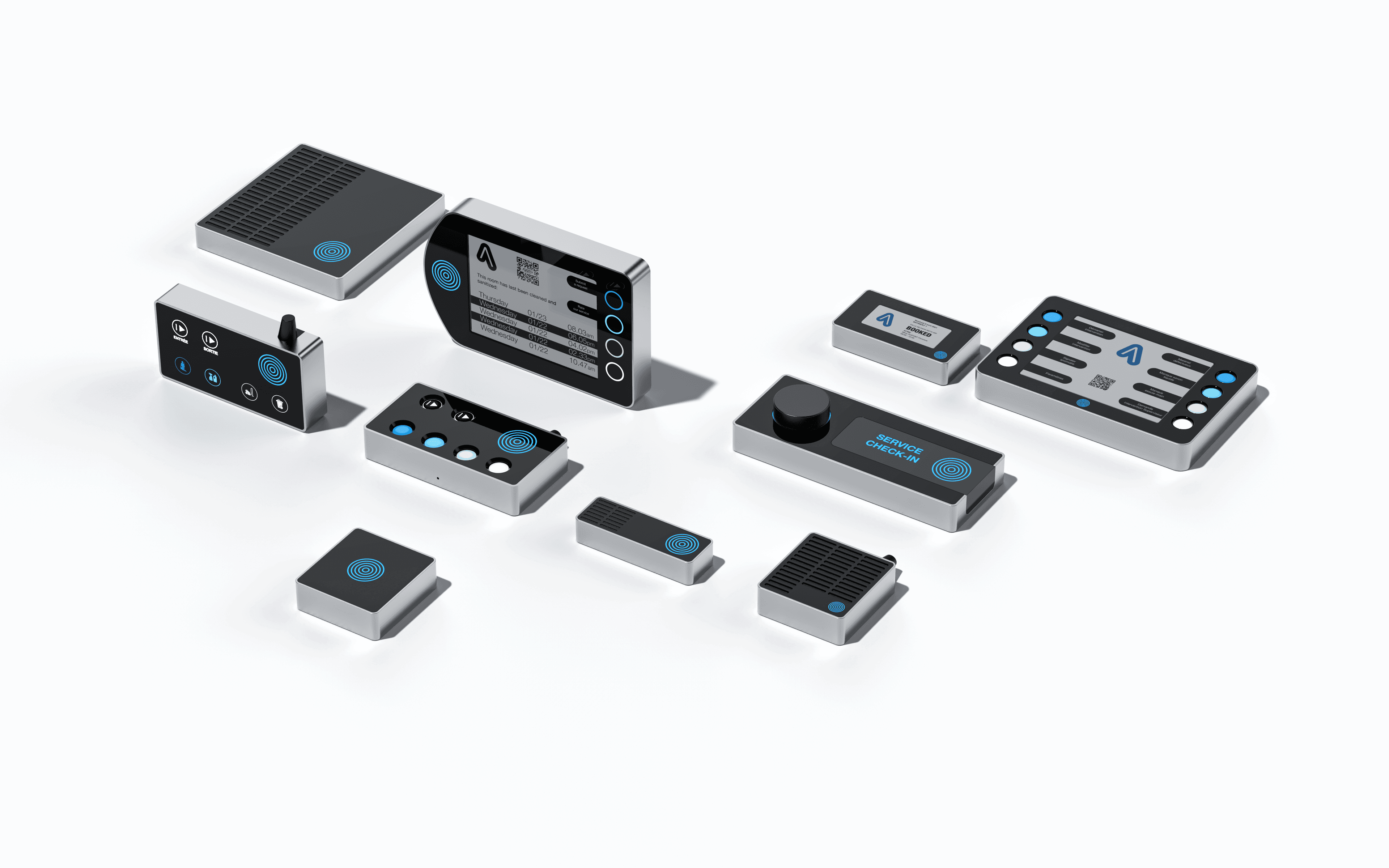 The Adaptiv hardware family — Smart Displays, gateways, and the full sensor library